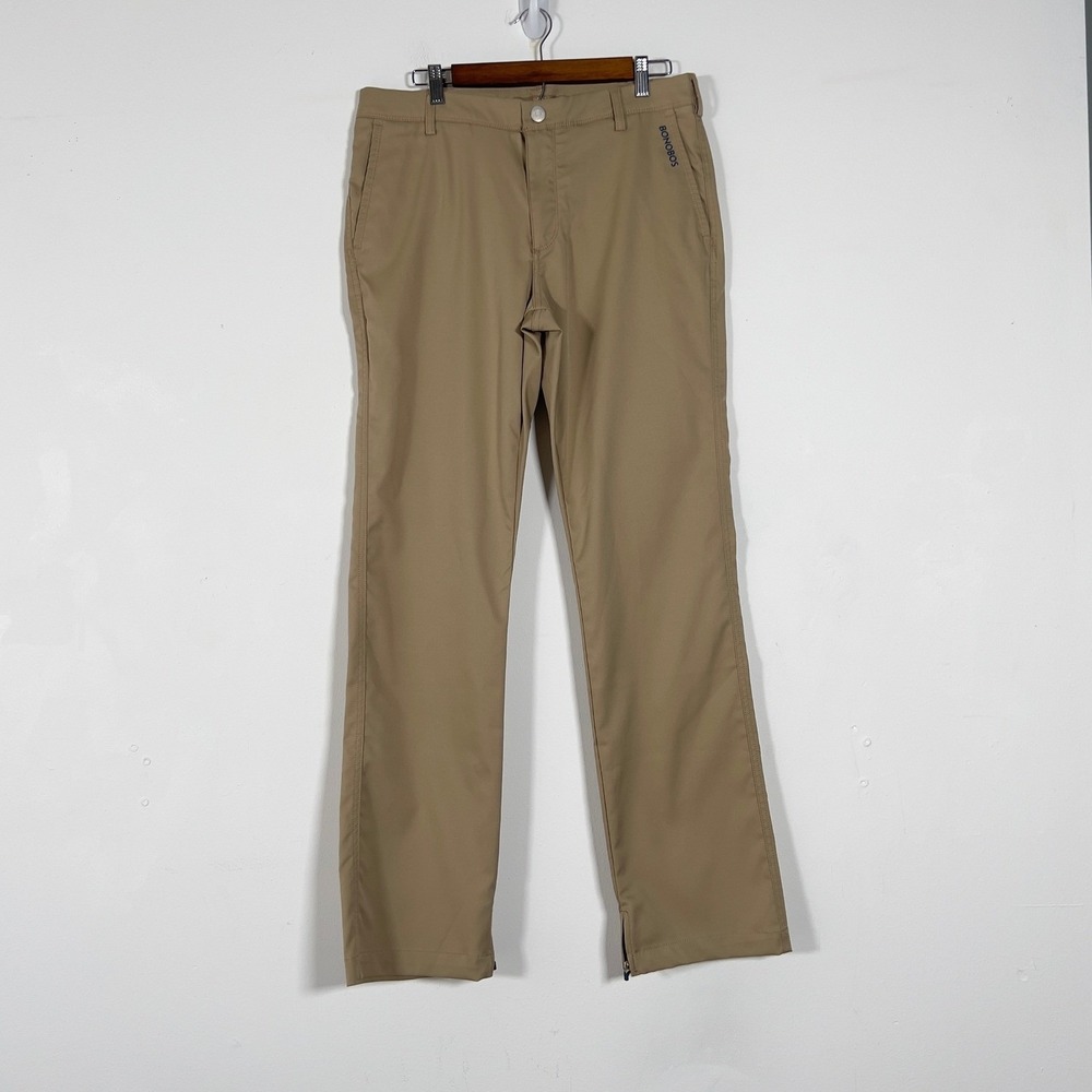 Bonobos Golf Pants Mens Sz 32x34 Khaki Performance Straight Leg Zip Ankle